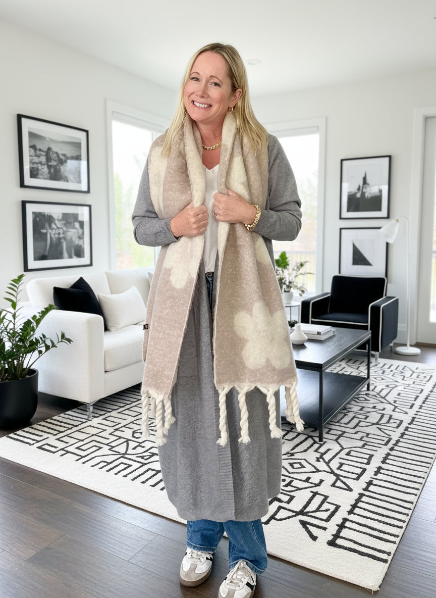Camel + Cream Luxury Fringe Scarf