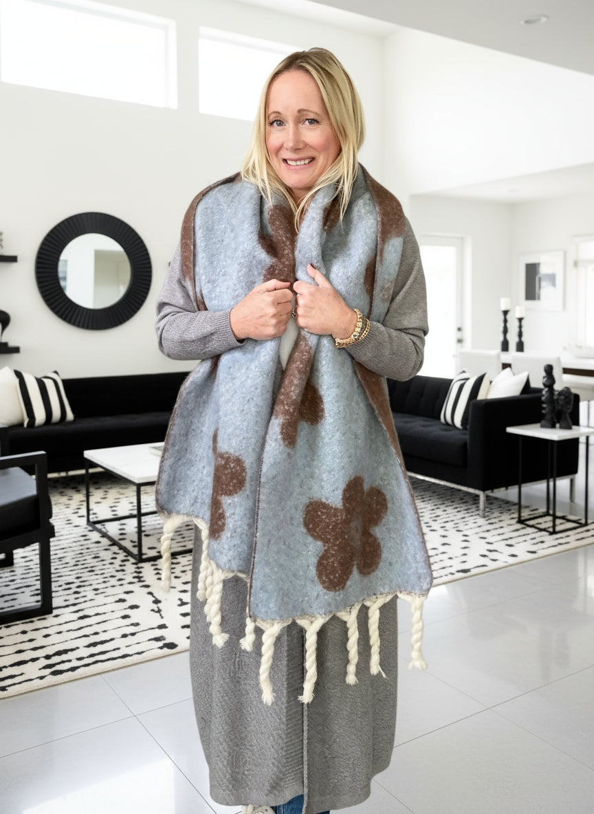 Chocolate + Powder Blue Luxury Fringe Scarf