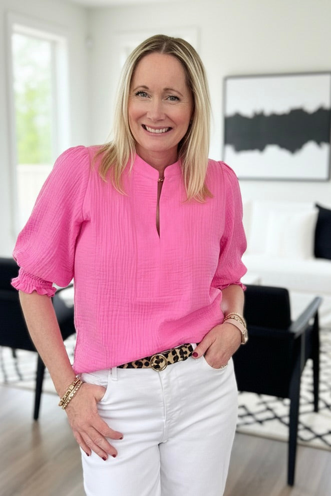 Pink Smocked Sleeve Blouse