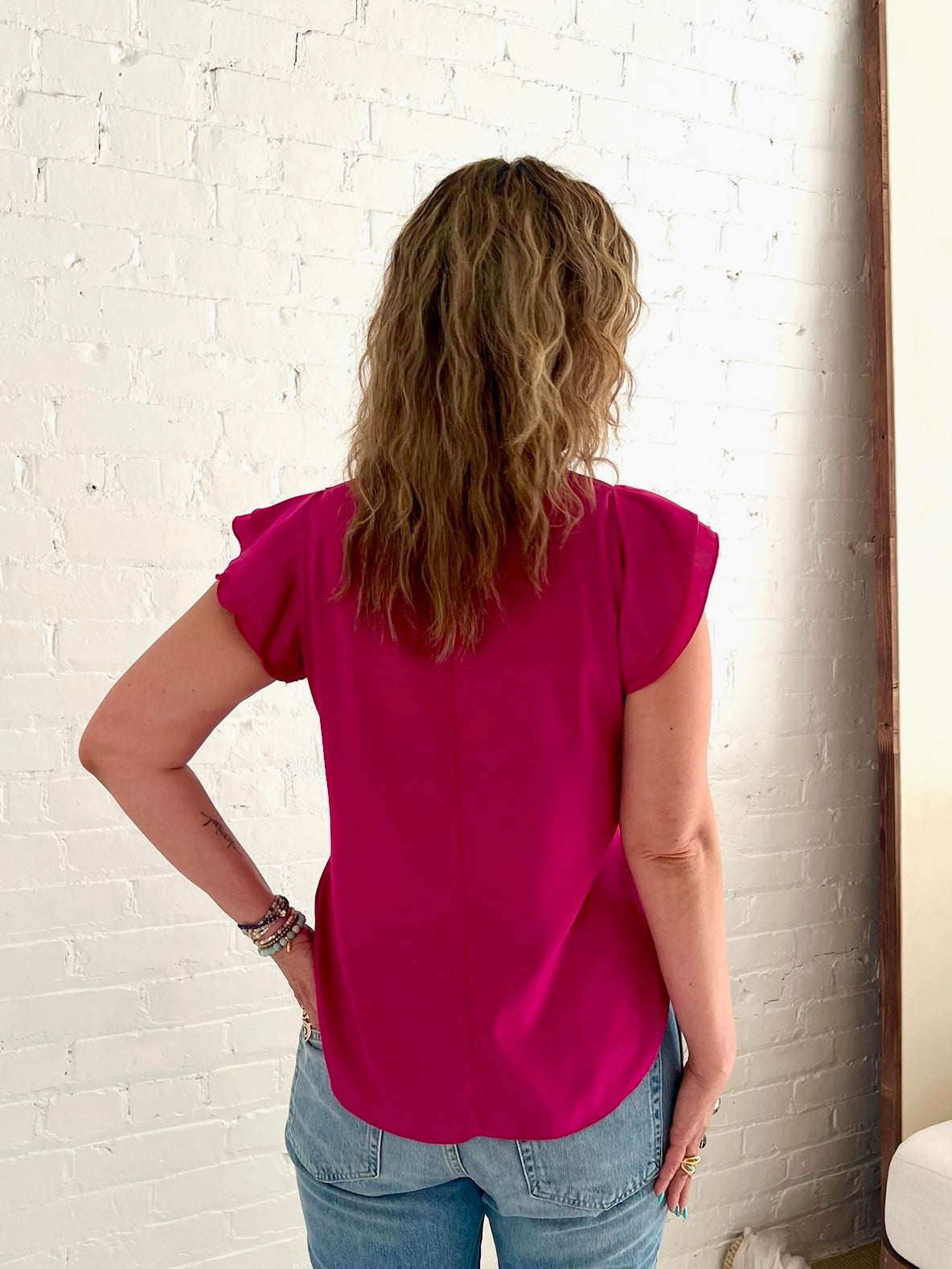 Hot Pink + Black Satin Tie Blouse