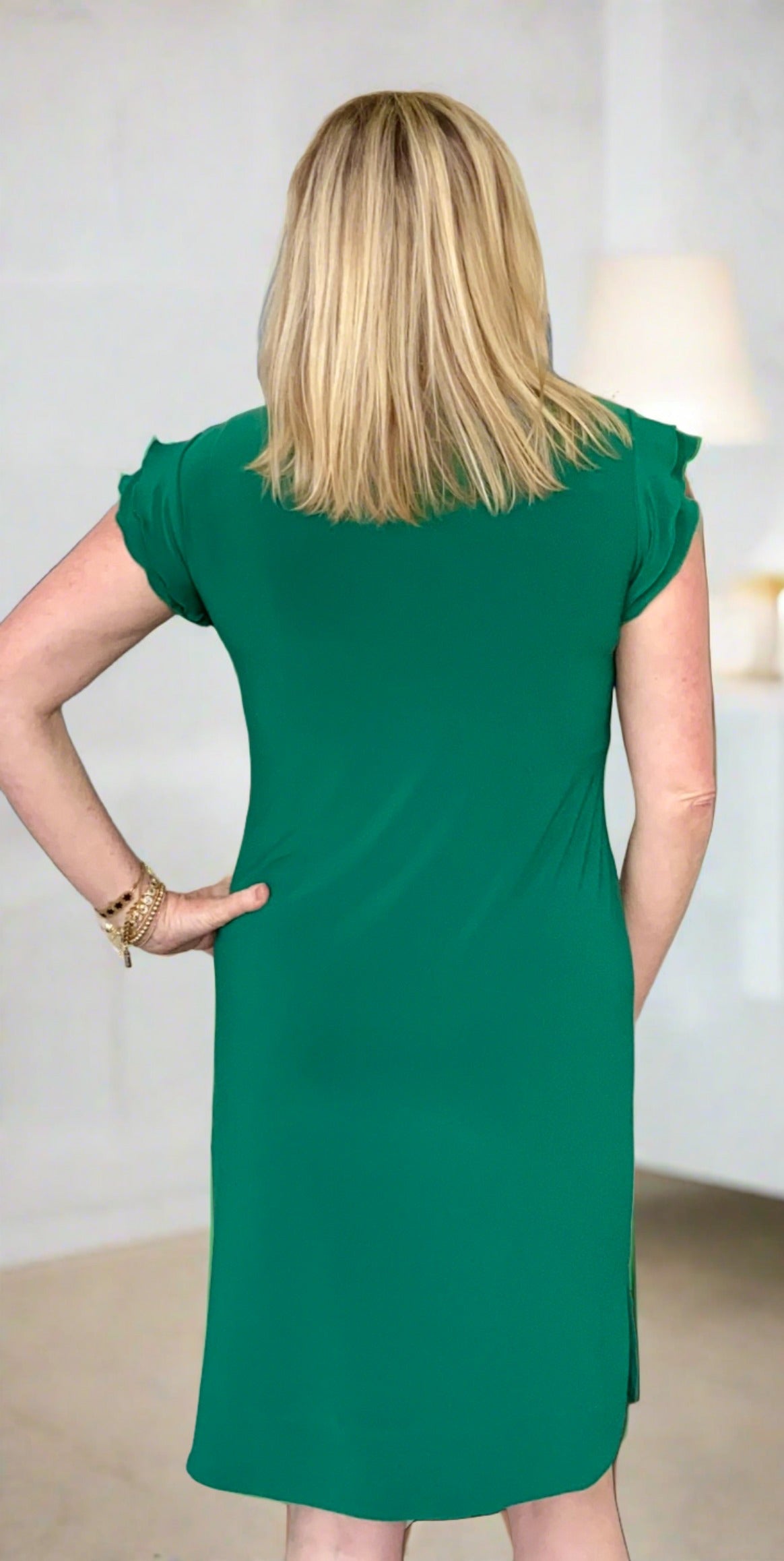 Green Ruffle Sleeve Jersey Dress
