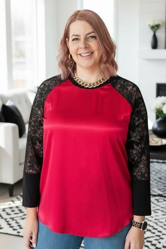 Candy Apple Satin + Lace Blouse