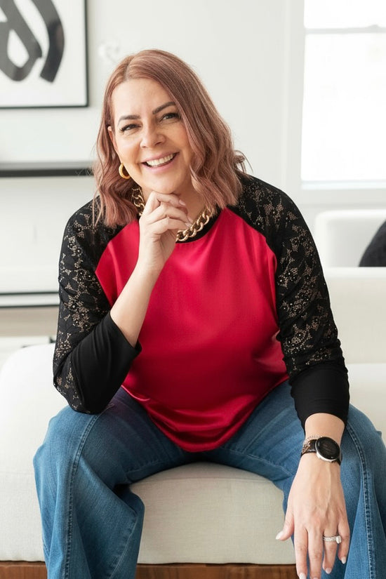 Candy Apple Satin + Lace Blouse