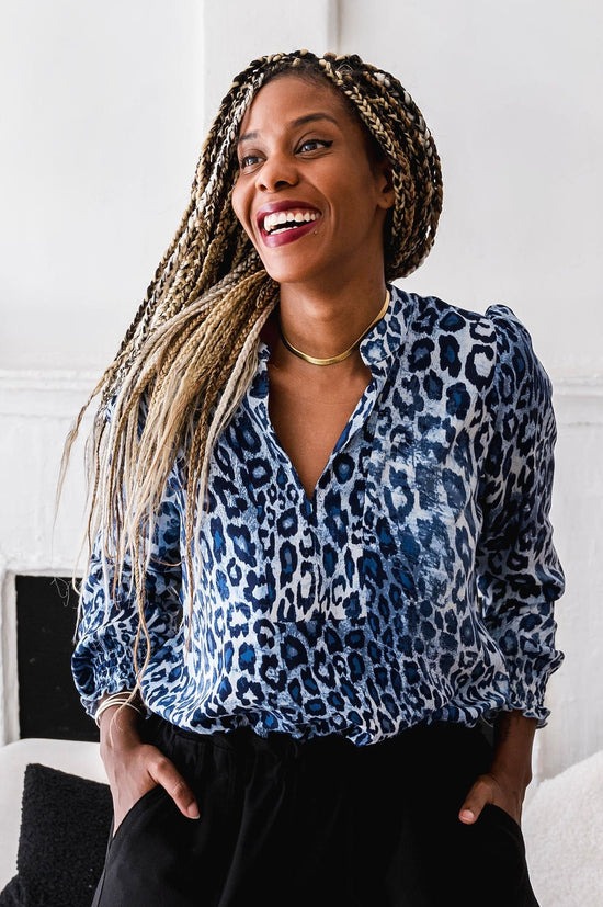 Blue Leopard Blouse