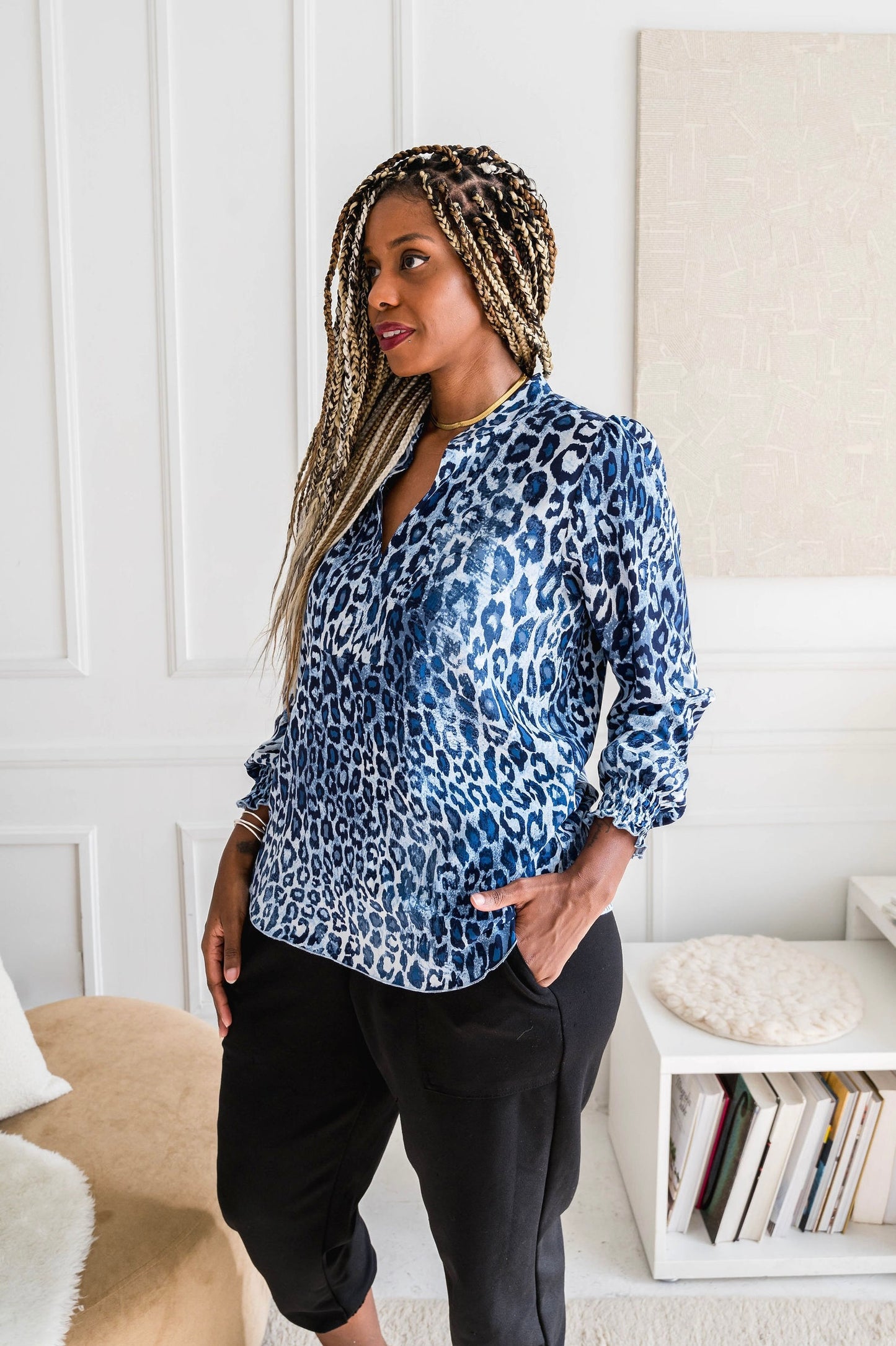 Blue Leopard Blouse
