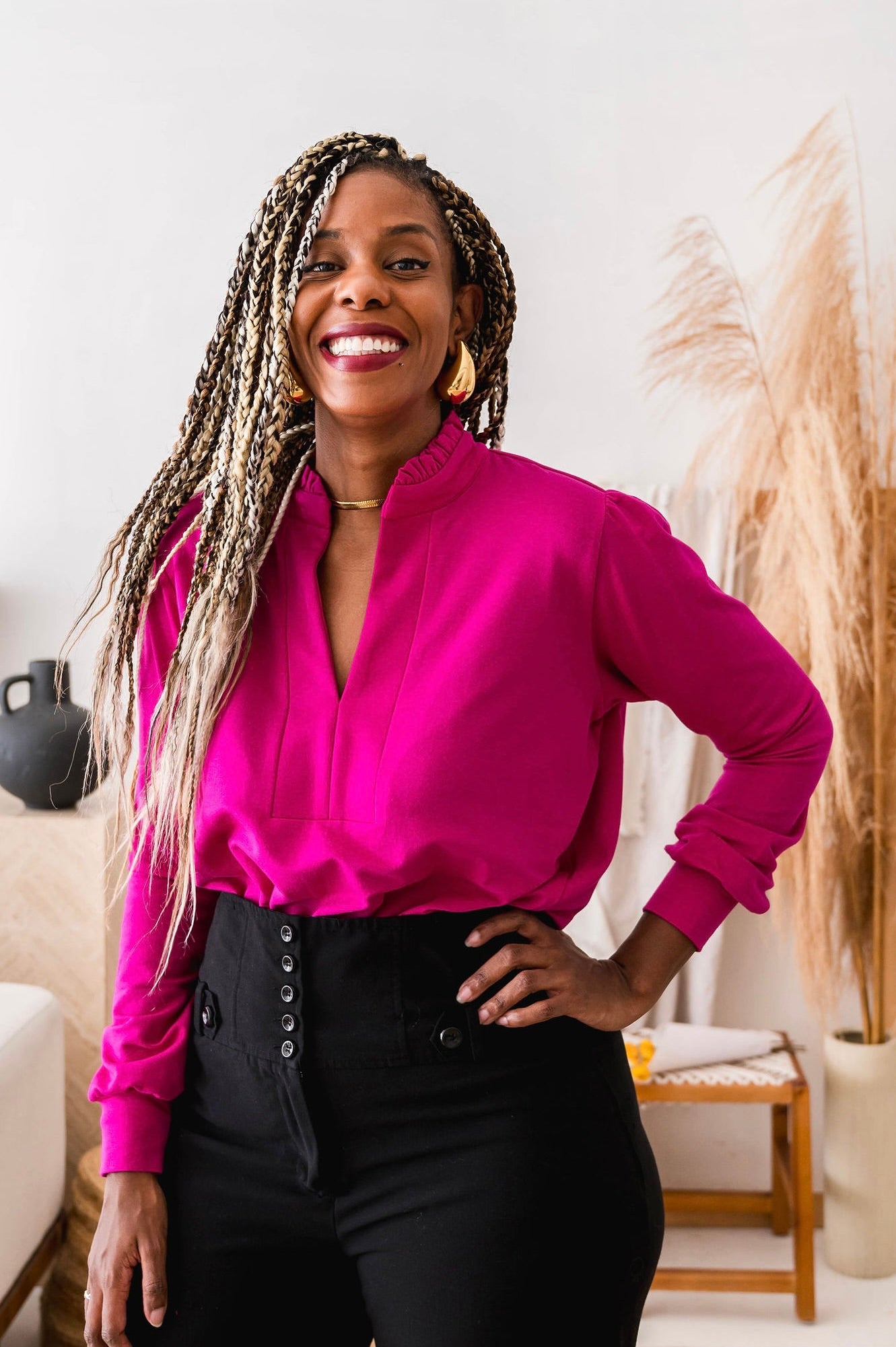 Raspberry Pink Sweater Blouse
