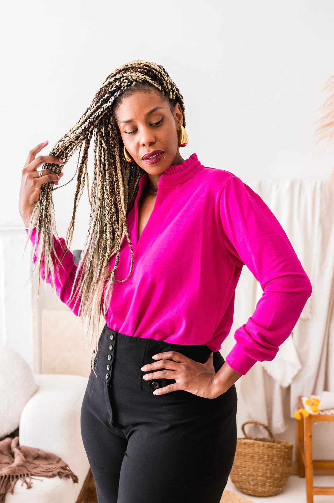 Raspberry Pink Sweater Blouse
