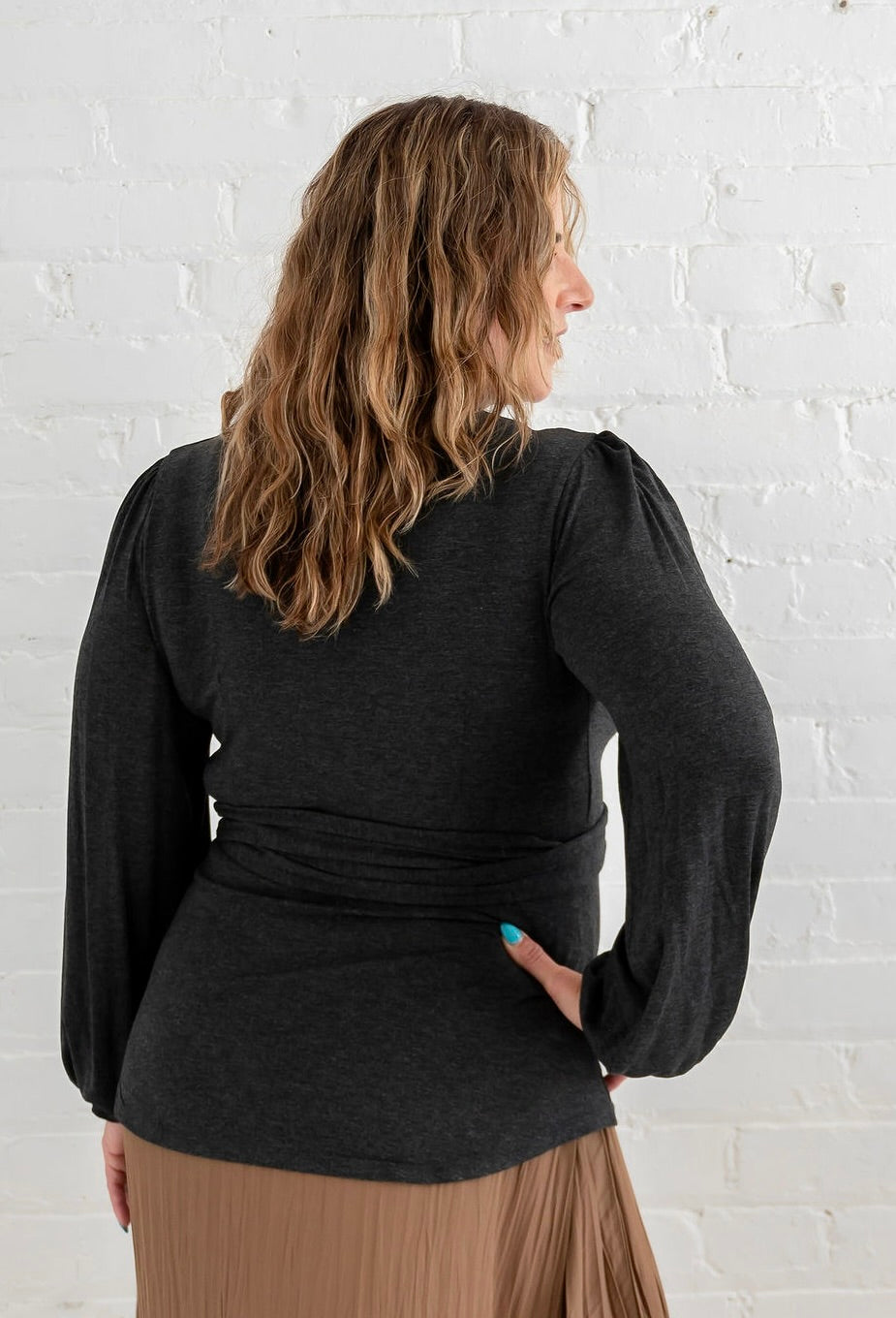 Heather Black Bamboo Wrap Top