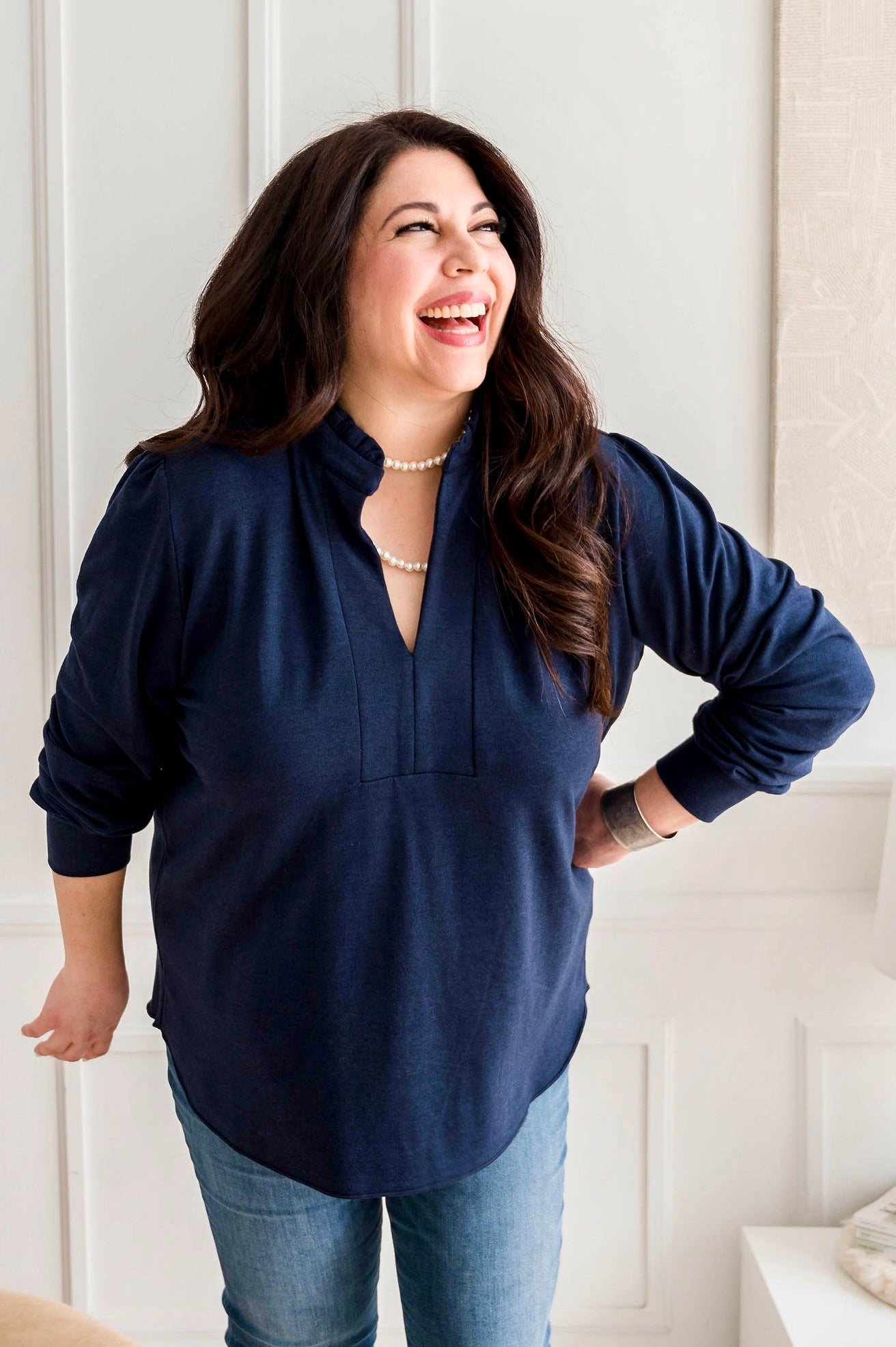Navy Sweater Blouse - PRE-ORDER