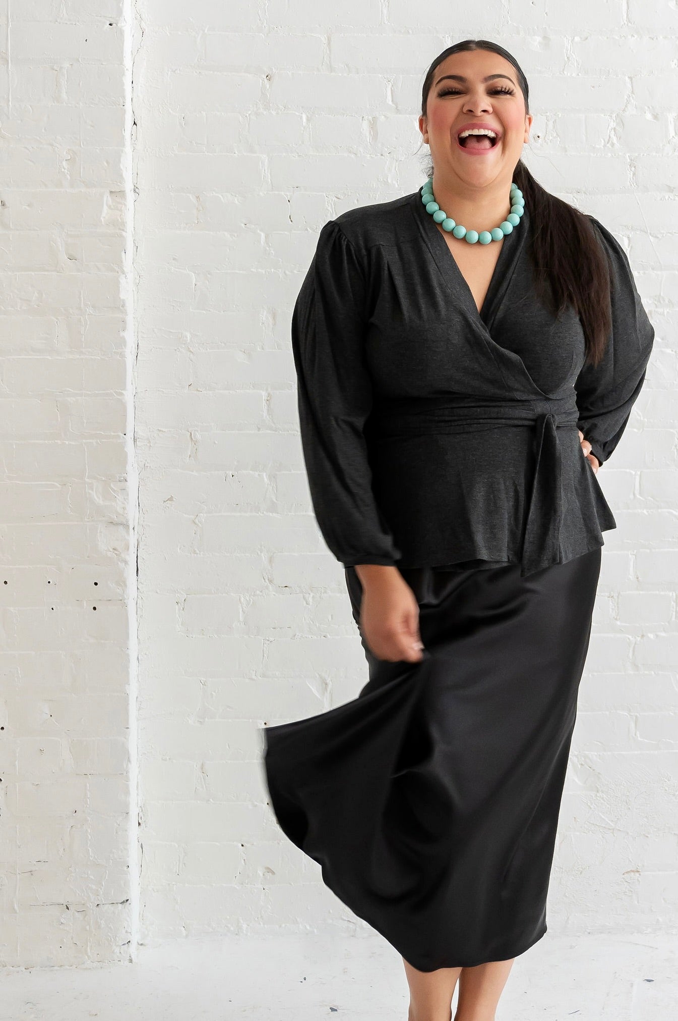 Heather Black Bamboo Wrap Top