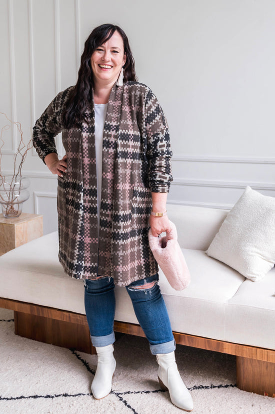Pink + Mocha Slit Cardigan - PRE-SHOP