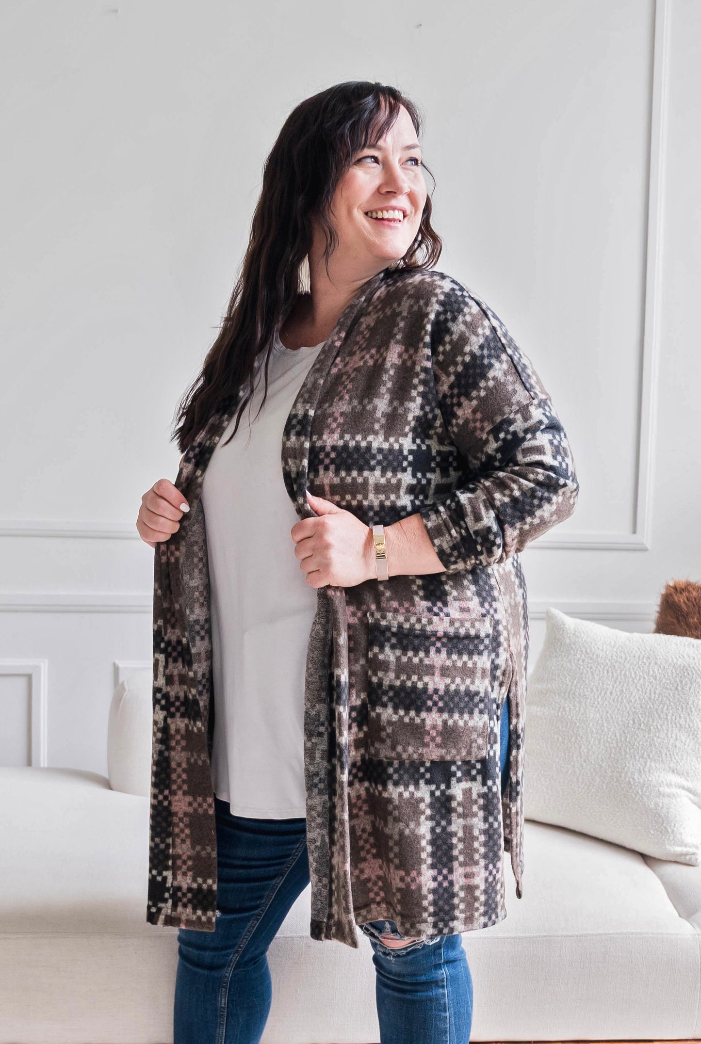 Pink + Mocha Slit Cardigan - PRE-SHOP