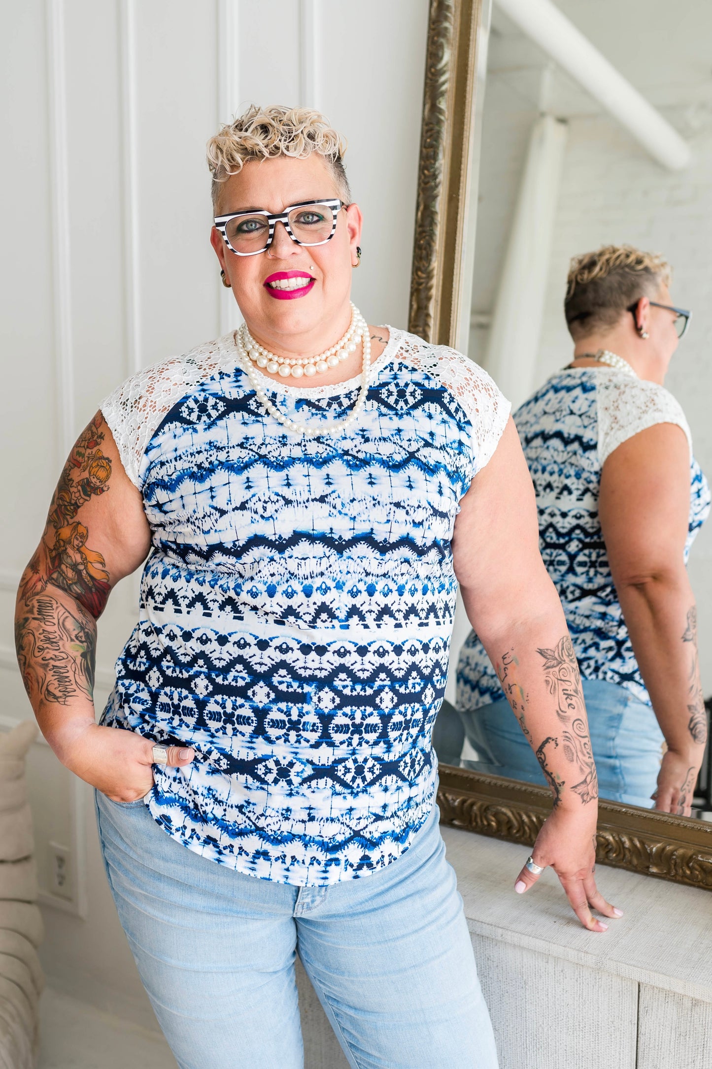 Navy + White Fancy Tee