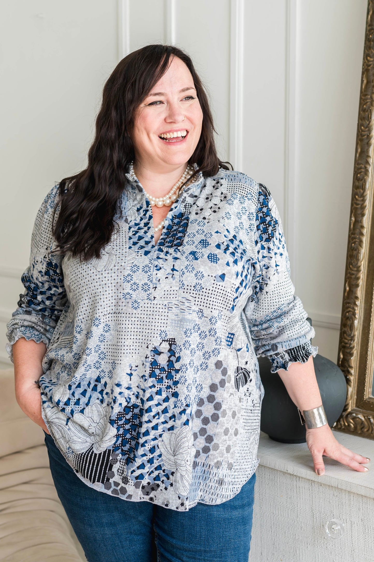 Mosaic Print Sweater Blouse