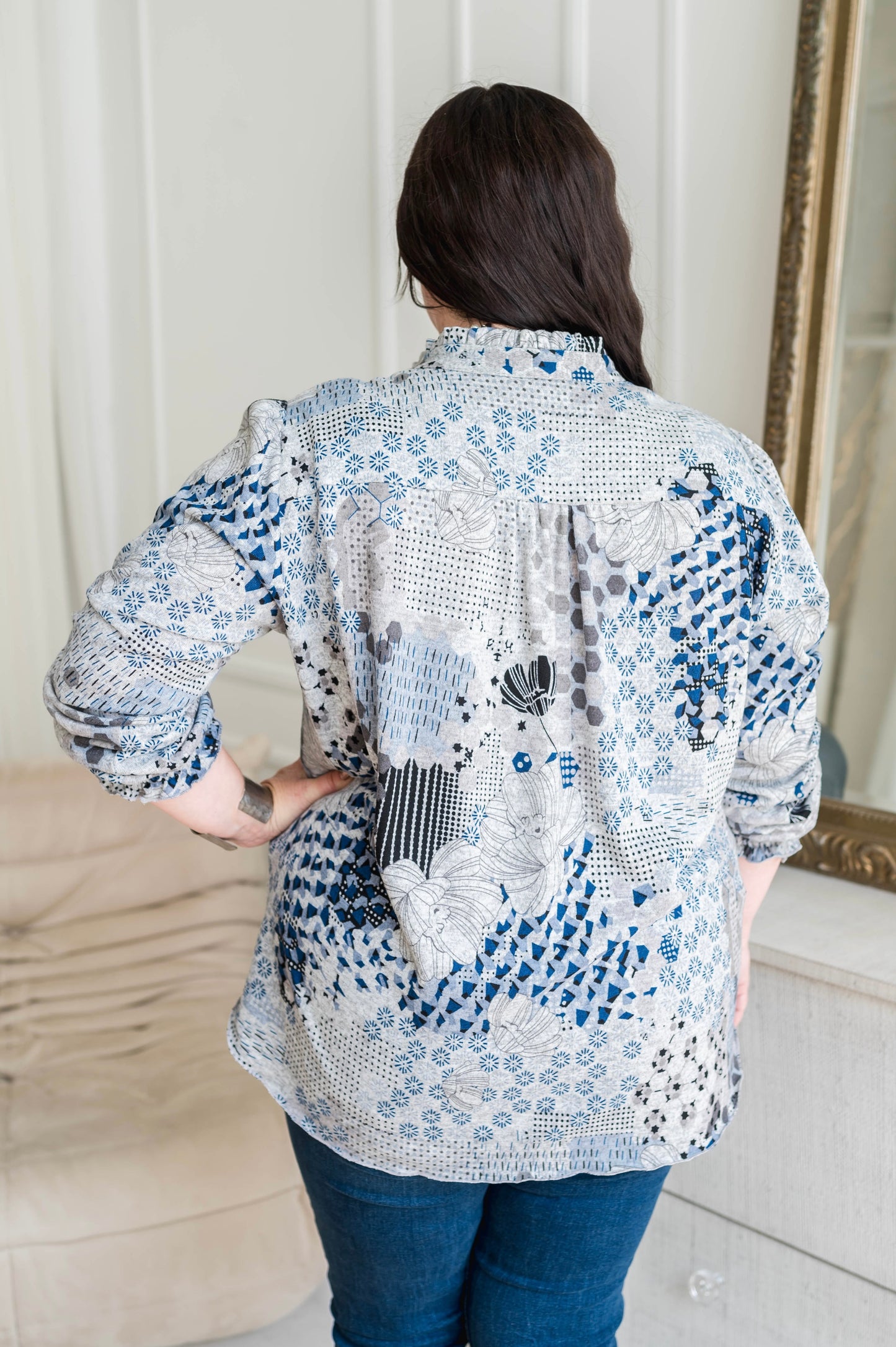 Mosaic Print Sweater Blouse