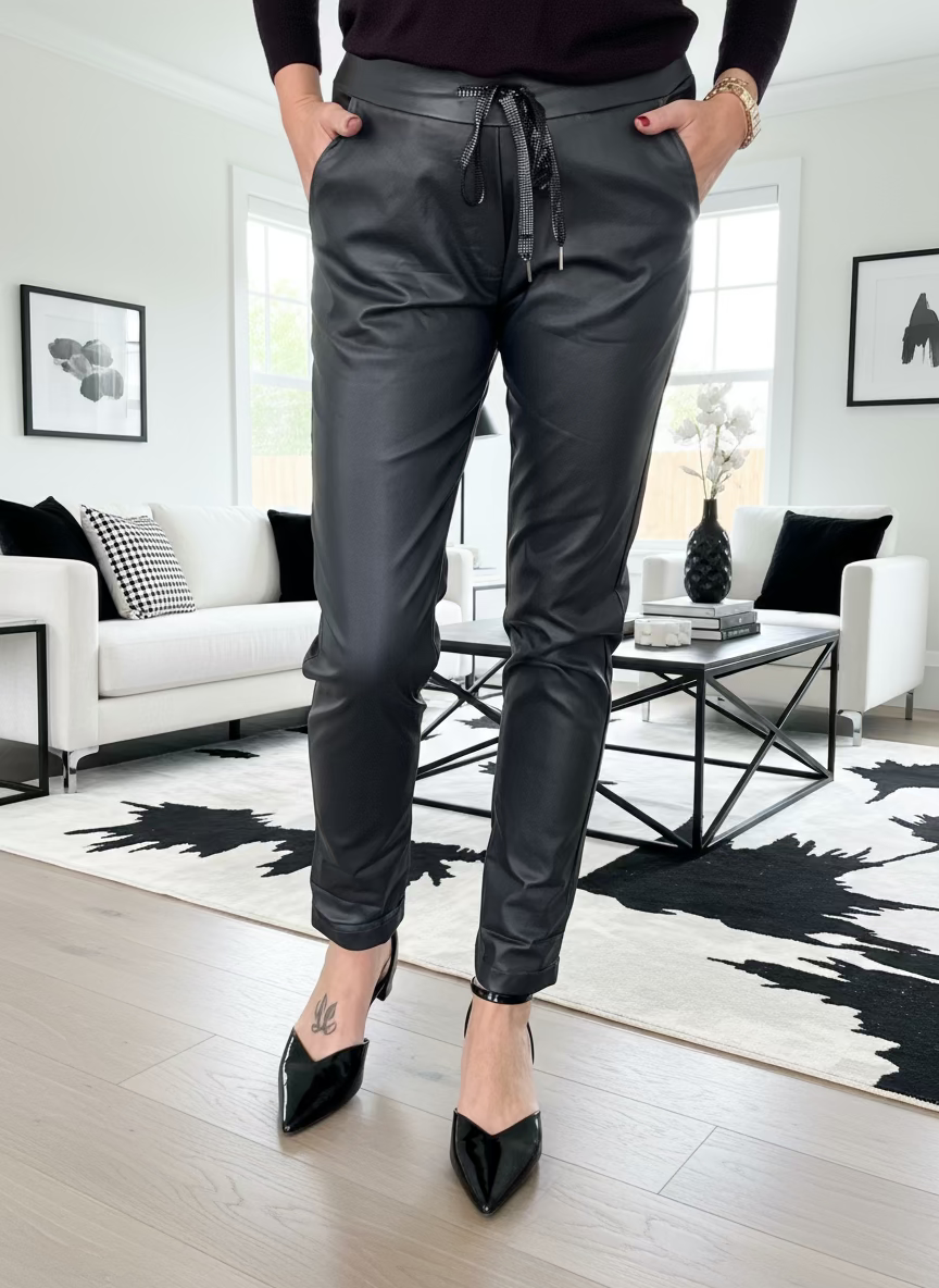 Gunmetal Grey Faux Leather Pants