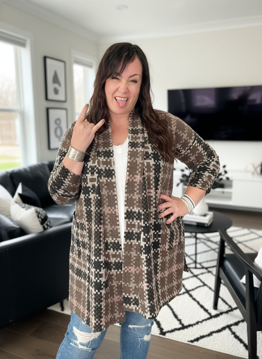 Pink + Mocha Side Slit Cardigan