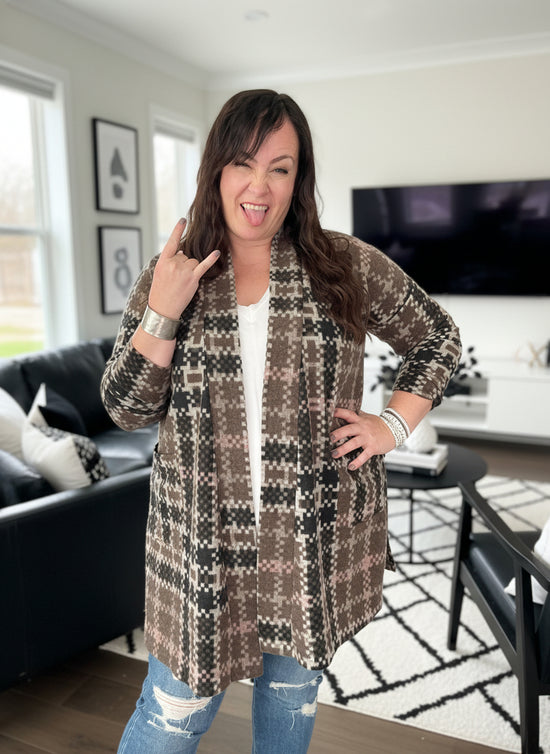 Pink + Mocha Side Slit Cardigan