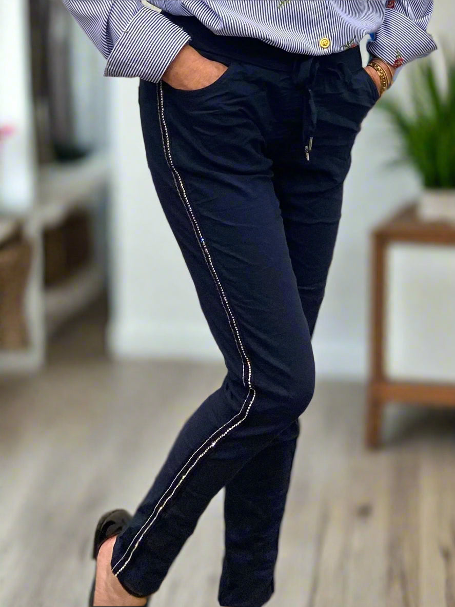 Rhinestone Navy Pants