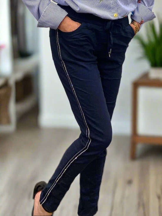 Rhinestone Navy Pants