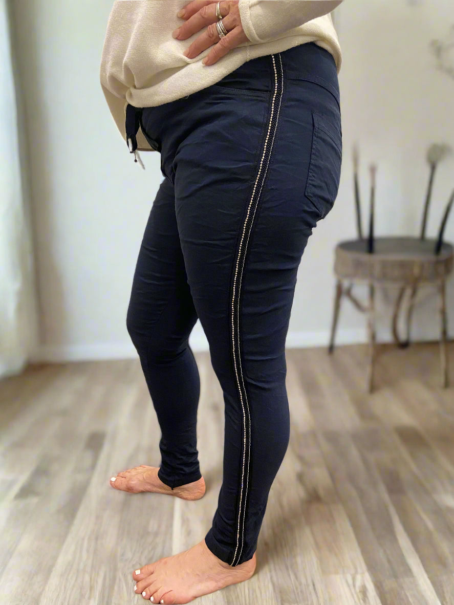 Rhinestone Navy Pants