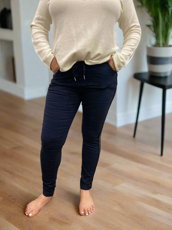 Rhinestone Navy Pants