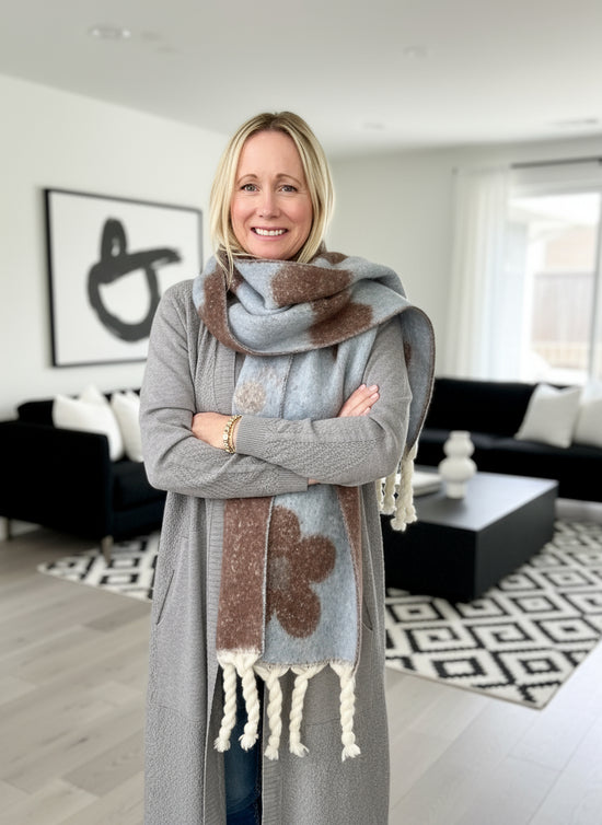 Chocolate + Powder Blue Luxury Fringe Scarf