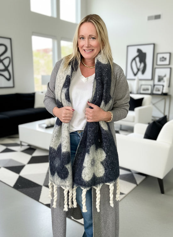 Navy + Grey Luxury Fringe Scarf