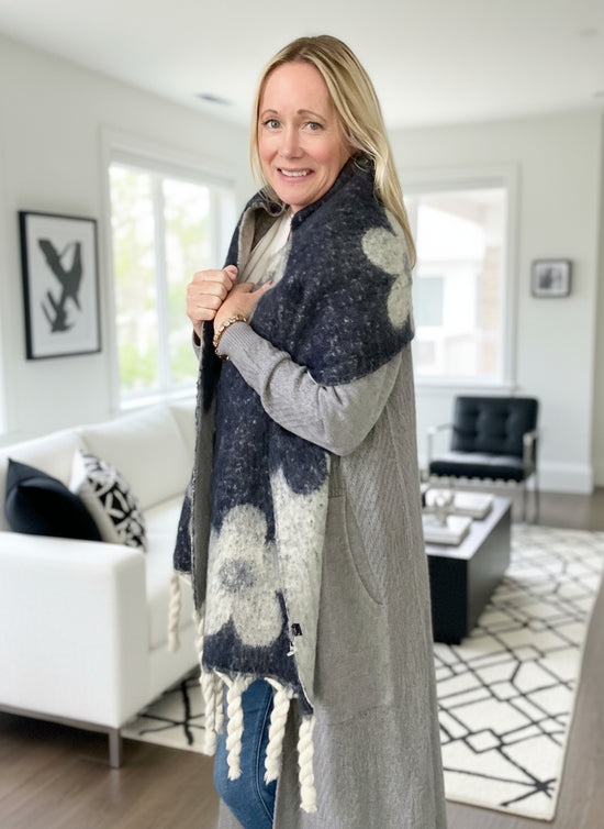Navy + Grey Luxury Fringe Scarf