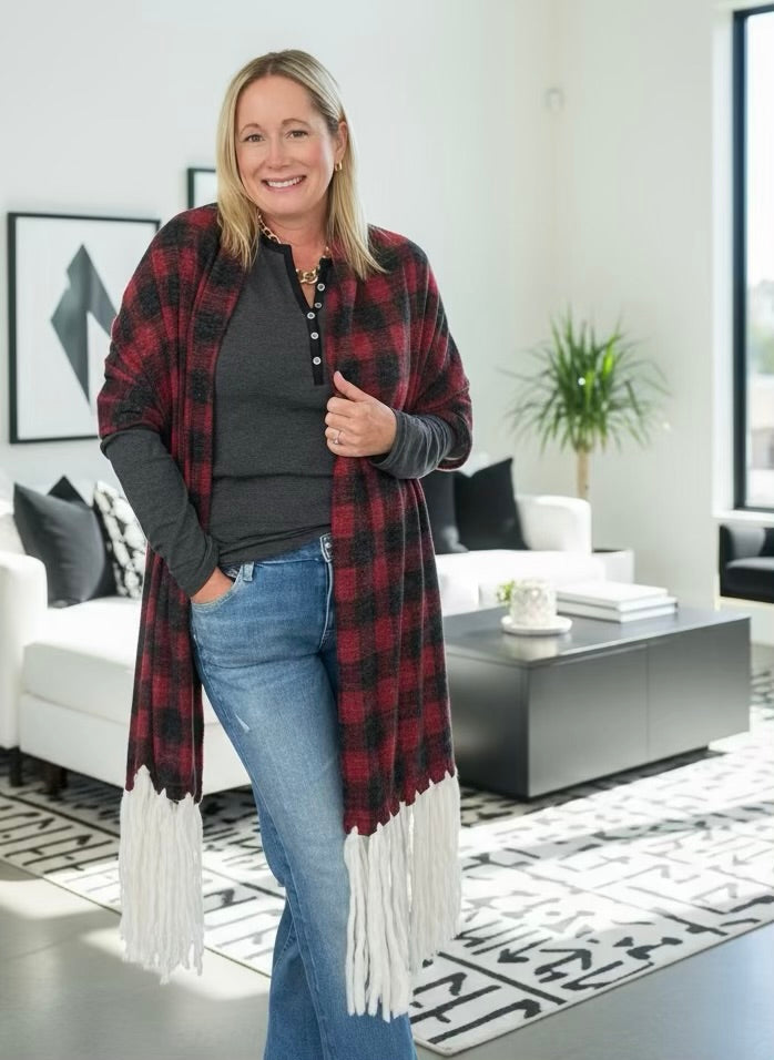 Buffalo Plaid Scarf with Merino Wool Fringe