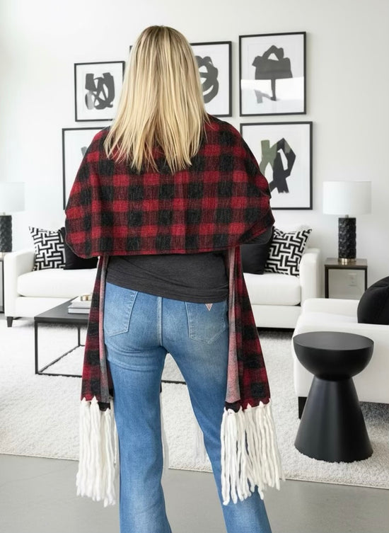 Buffalo Plaid Scarf with Merino Wool Fringe
