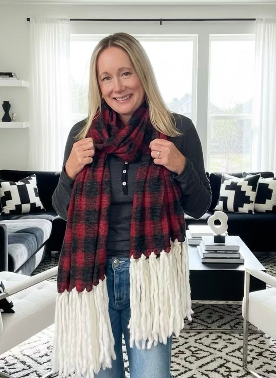 Buffalo Plaid Scarf with Merino Wool Fringe