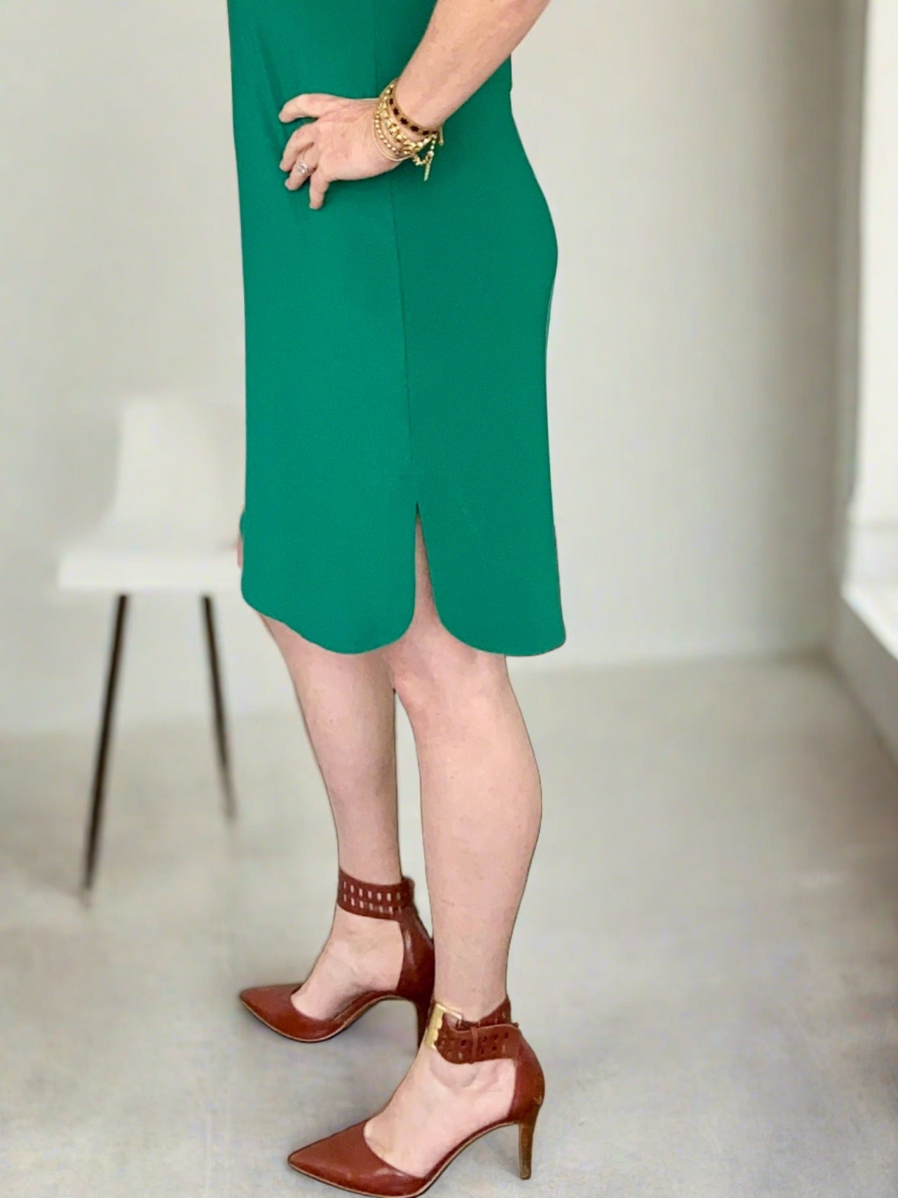 Green Ruffle Sleeve Jersey Dress