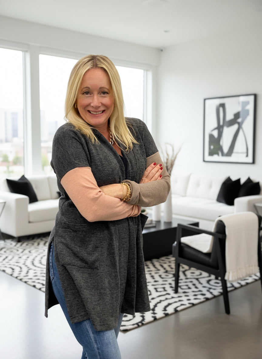 Charcoal + Pink + Mink Cardigan