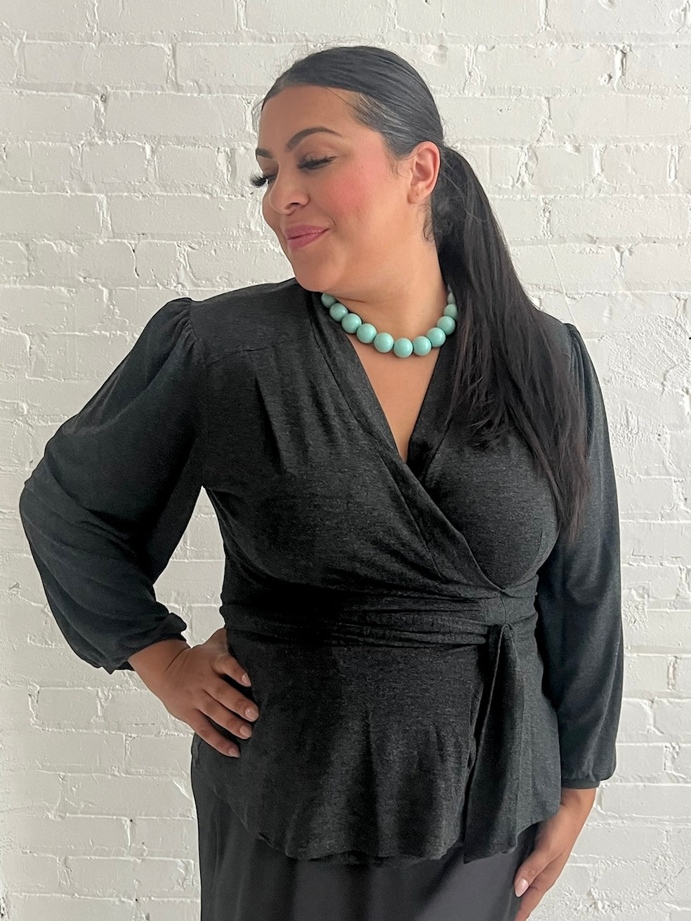 Heather Black Bamboo Wrap Top