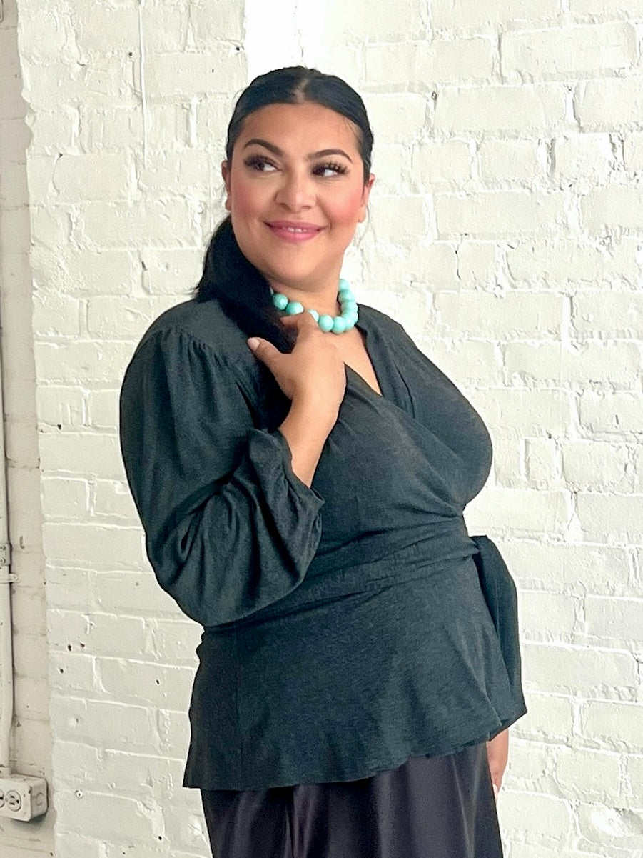 Heather Black Bamboo Wrap Top