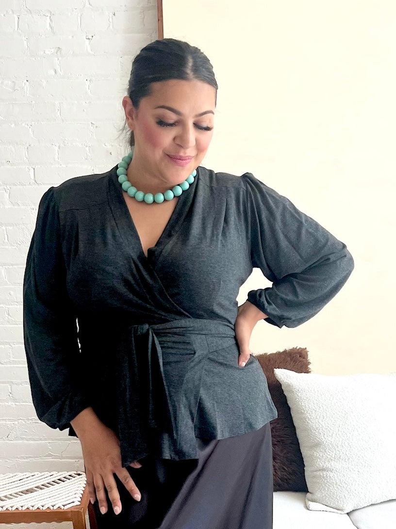 Heather Black Bamboo Wrap Top
