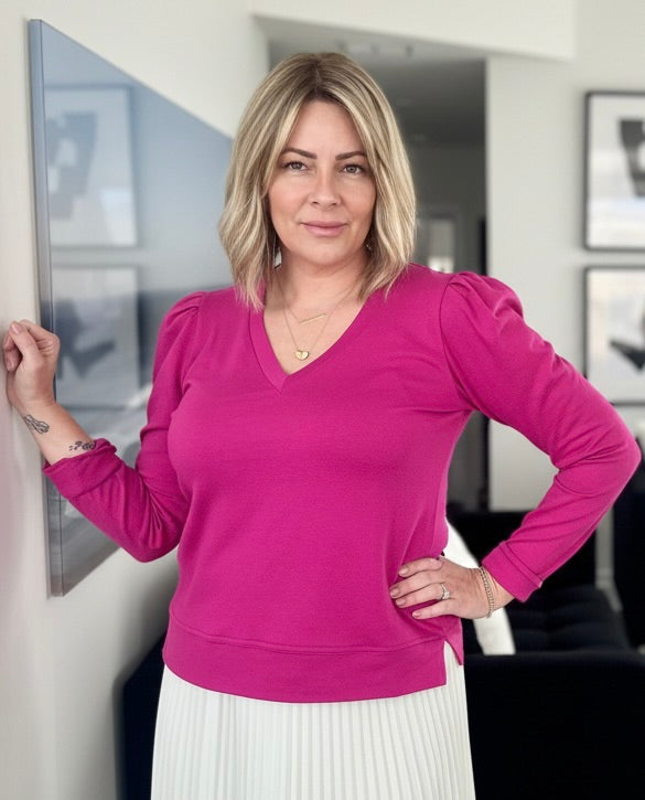 V-Neck Hot Pink Sassy Sweatshirt