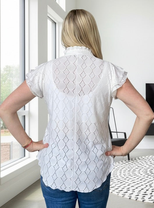 Stretchy White Eyelet Blouse
