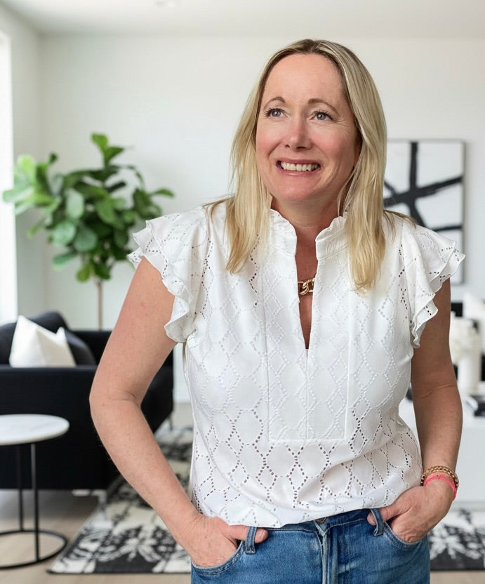 Stretchy White Eyelet Blouse