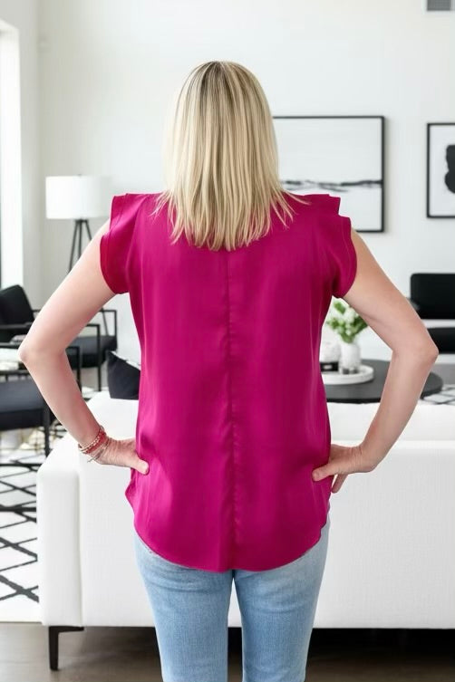 Hot pink + Black Satin Tie Blouse