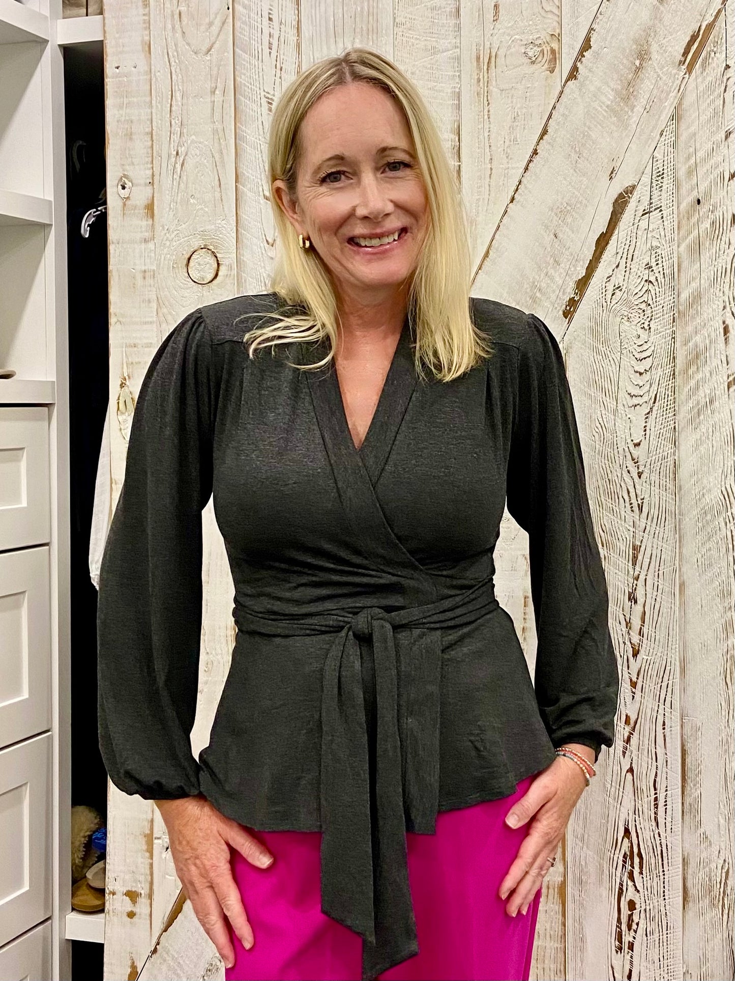 Heather Black Bamboo Wrap Top