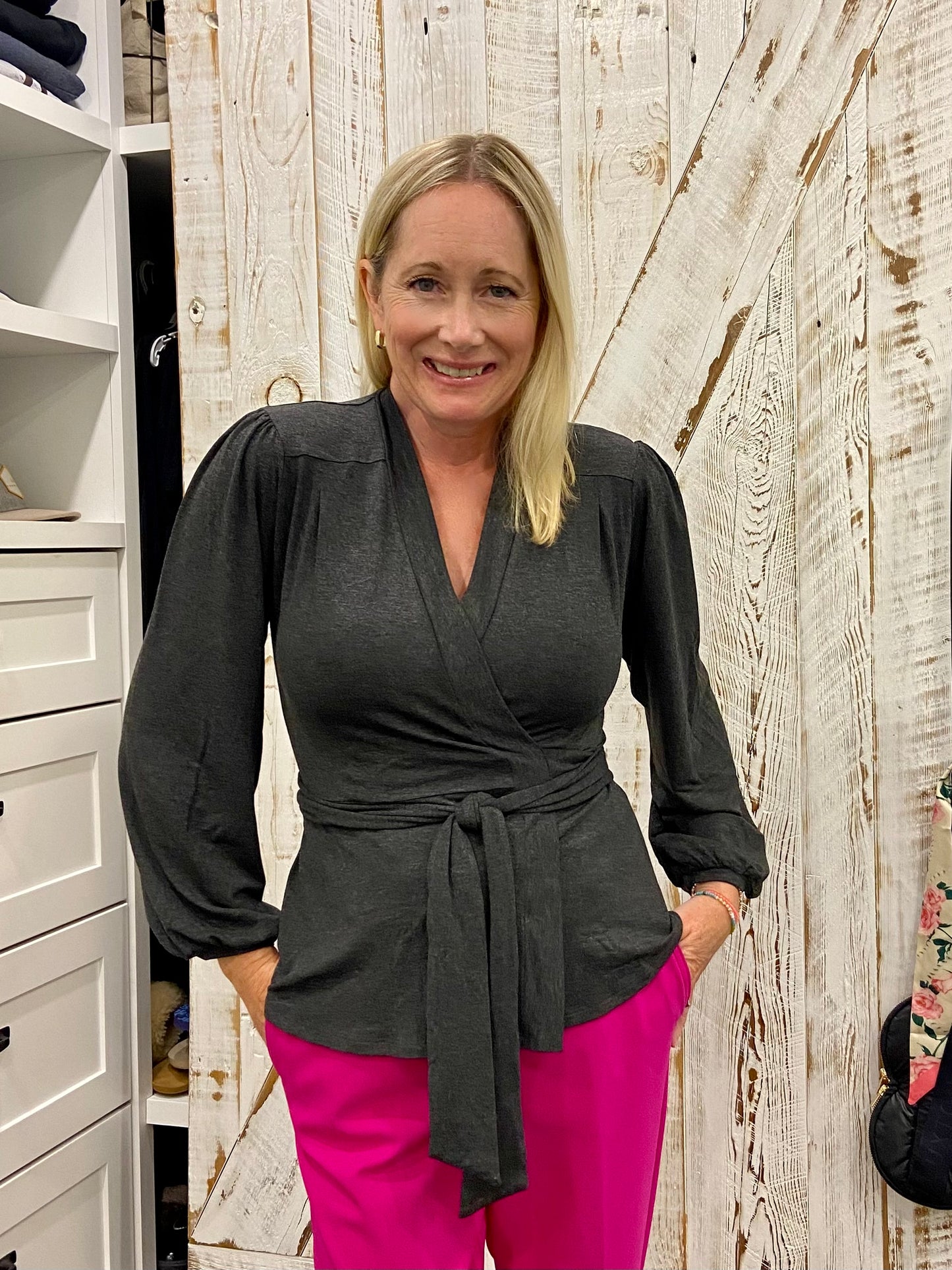 Heather Black Bamboo Wrap Top