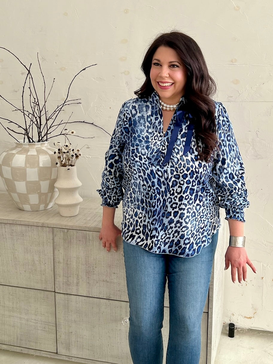Blue Leopard Blouse