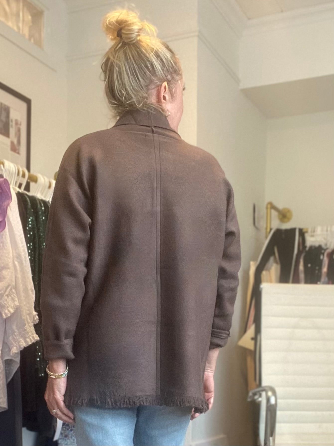 Chocolate Brown Fringe Sweater Jacket