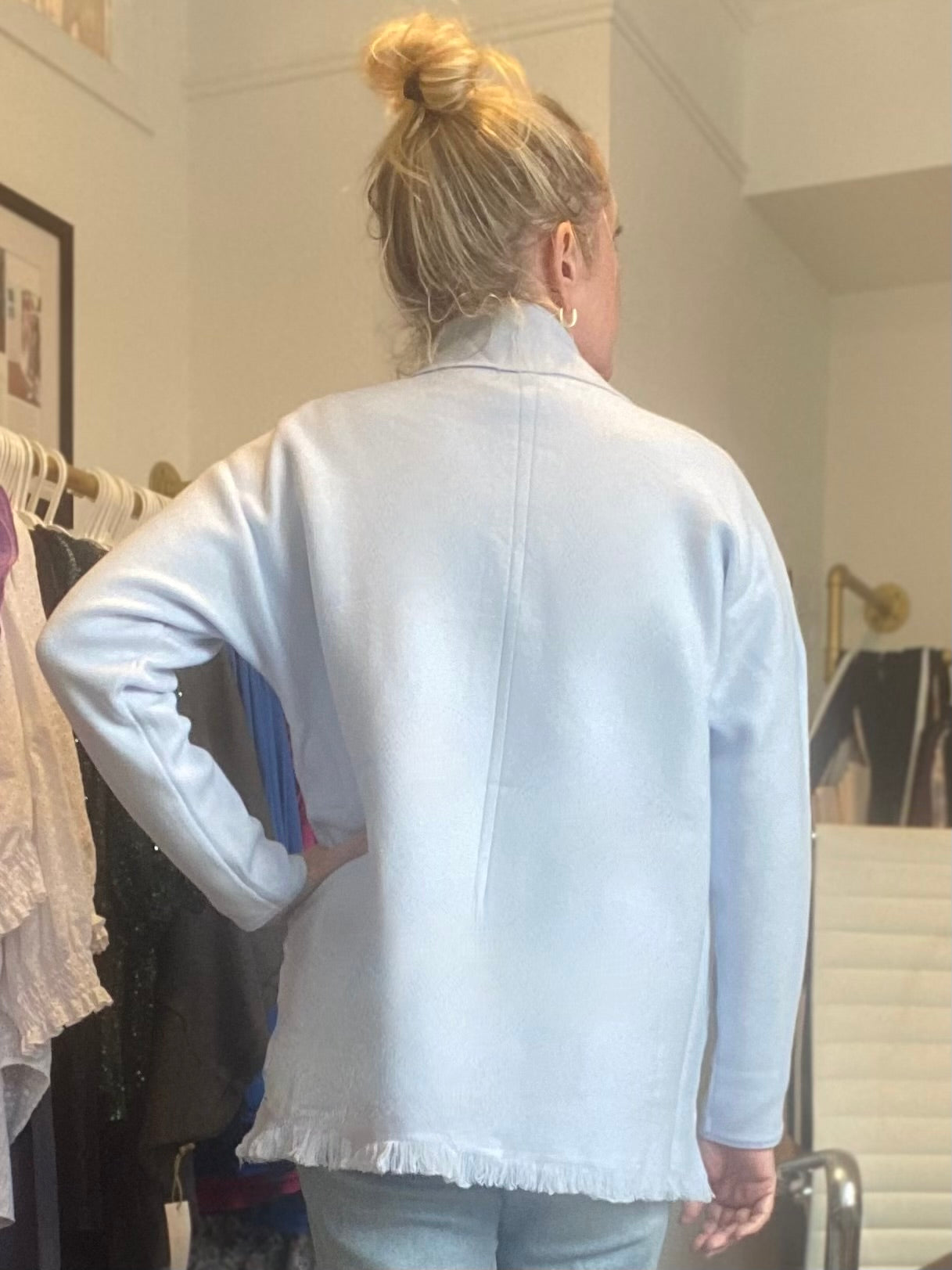Powder Blue Fringe Sweater Jacket