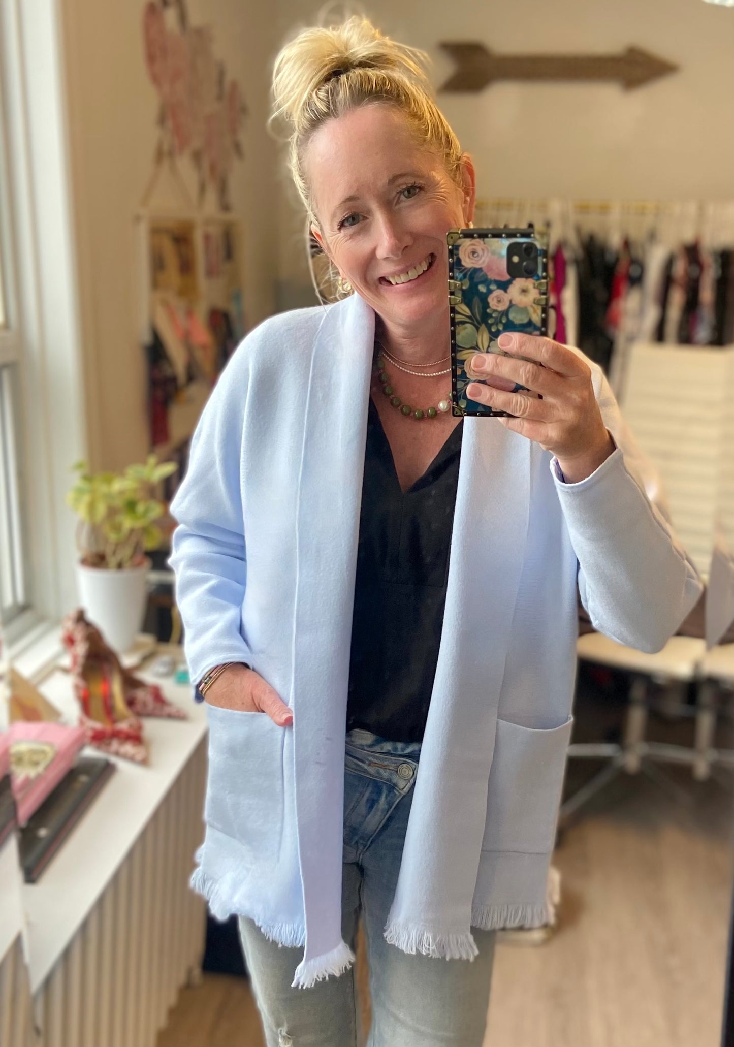 Powder Blue Fringe Sweater Jacket