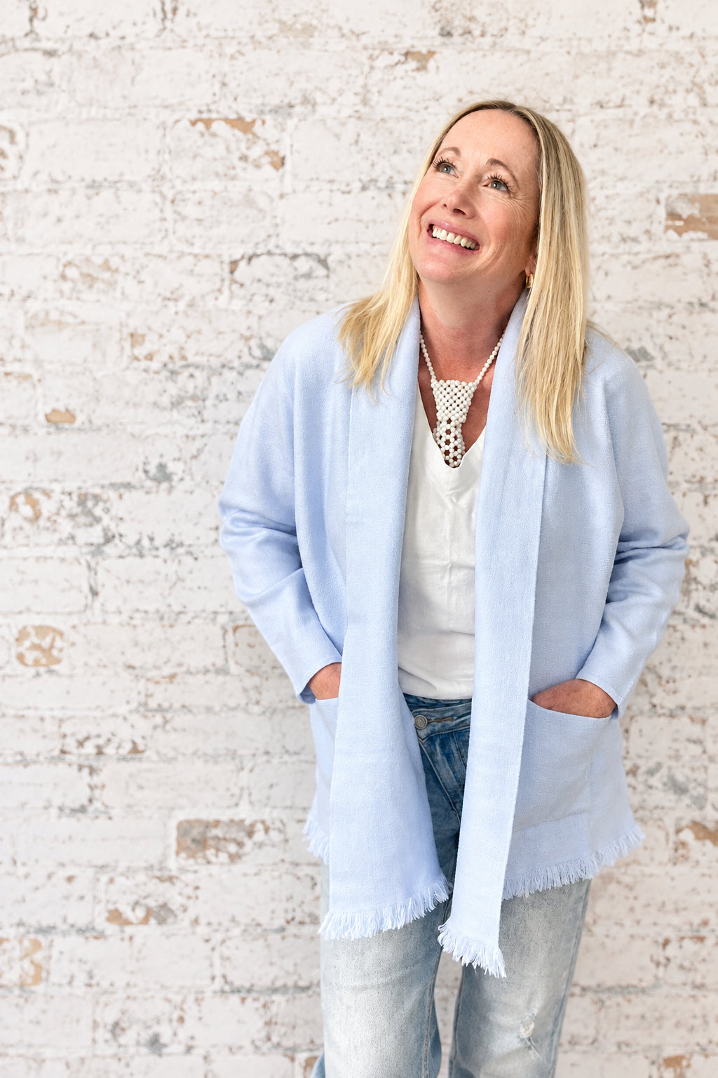 Powder Blue Fringe Sweater Jacket