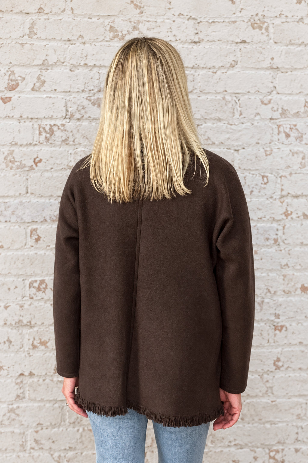 Chocolate Brown Fringe Sweater Jacket