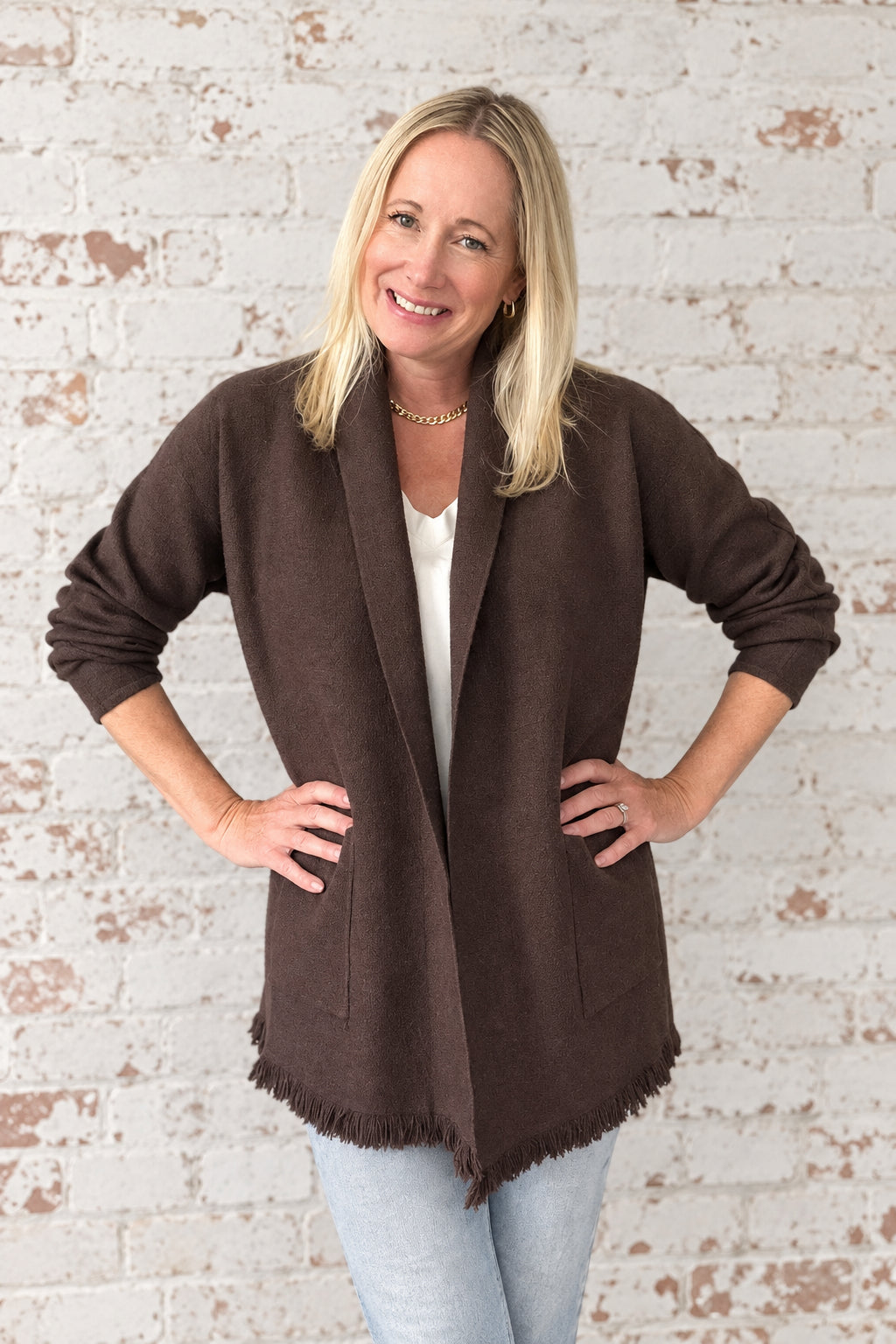Chocolate Brown Fringe Sweater Jacket